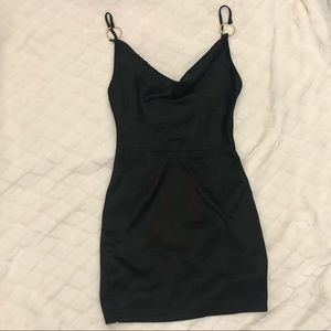 Black satin cowl neck dress